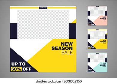 New set of editable minimal banner templates. Suitable for social media posts and web or internet ads. Vector illustration with photo college.