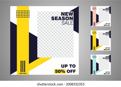 New set of editable minimal banner templates. Suitable for social media posts and web or internet ads. Vector illustration with photo college.