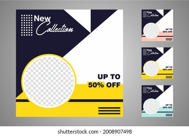 New set of editable minimal banner templates. Suitable for social media posts and web or internet ads. Vector illustration with photo college.