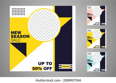 New set of editable minimal banner templates. Suitable for social media posts and web or internet ads. Vector illustration with photo college.