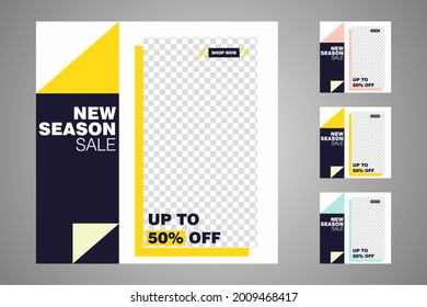 Nuevo conjunto de plantillas de banners mínimas editables. Adecuado para publicaciones en medios sociales y anuncios web o en internet. Ilustración vectorial con colegio fotográfico.