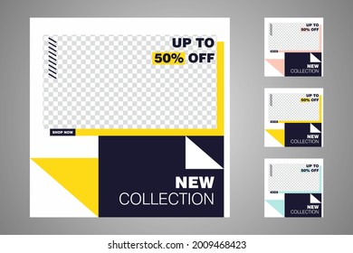 New set of editable minimal banner templates. Suitable for social media posts and web or internet ads. Vector illustration with photo college.