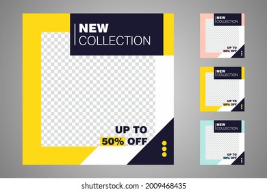 New set of editable minimal banner templates. Suitable for social media posts and web or internet ads. Vector illustration with photo college.
