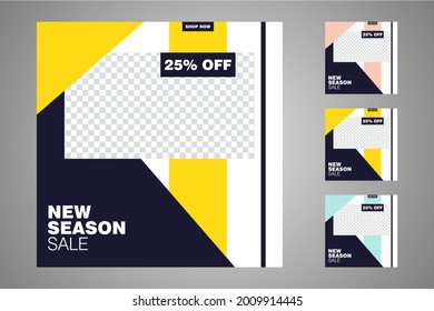 Nuevo conjunto de plantillas de banners mínimas editables. Adecuado para publicaciones en medios sociales y anuncios web o en internet. Ilustración vectorial con colegio fotográfico.