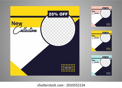 New set of editable minimal banner templates. Suitable for social media posts and web or internet ads. Vector illustration with photo college.