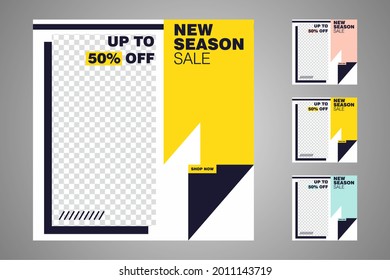 New set of editable minimal banner templates. Suitable for social media posts and web or internet ads. Vector illustration with photo college.