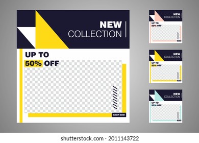 New set of editable minimal banner templates. Suitable for social media posts and web or internet ads. Vector illustration with photo college.