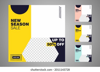 New set of editable minimal banner templates. Suitable for social media posts and web or internet ads. Vector illustration with photo college.