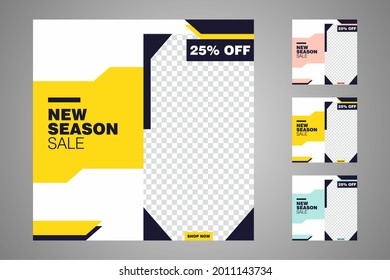 New set of editable minimal banner templates. Suitable for social media posts and web or internet ads. Vector illustration with photo college.