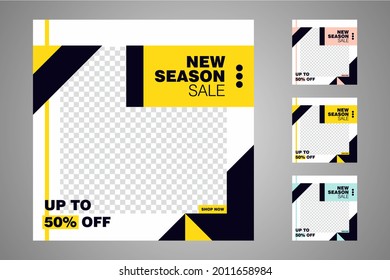 New set of editable minimal banner templates. Suitable for social media posts and web or internet ads. Vector illustration with photo college.