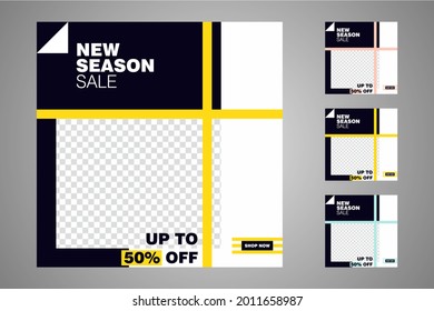 New set of editable minimal banner templates. Suitable for social media posts and web or internet ads. Vector illustration with photo college.