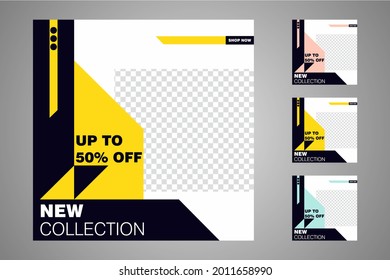 New set of editable minimal banner templates. Suitable for social media posts and web or internet ads. Vector illustration with photo college.