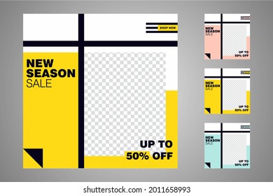 Nuevo conjunto de plantillas de banners mínimas editables. Adecuado para publicaciones en medios sociales y anuncios web o en internet. Ilustración vectorial con colegio fotográfico.