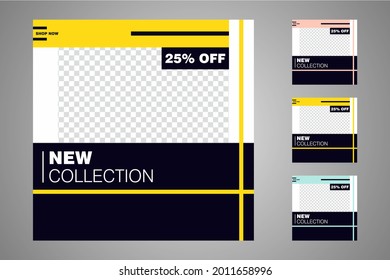 Nuevo conjunto de plantillas de banners mínimas editables. Adecuado para publicaciones en medios sociales y anuncios web o en internet. Ilustración vectorial con colegio fotográfico.