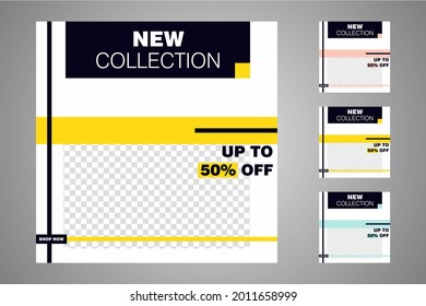 New set of editable minimal banner templates. Suitable for social media posts and web or internet ads. Vector illustration with photo college.