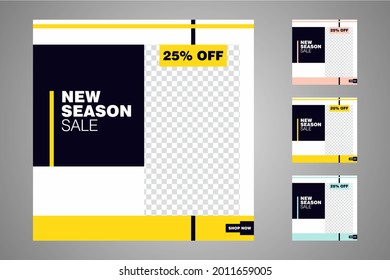 New set of editable minimal banner templates. Suitable for social media posts and web or internet ads. Vector illustration with photo college.