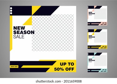 New set of editable minimal banner templates. Suitable for social media posts and web or internet ads. Vector illustration with photo college.