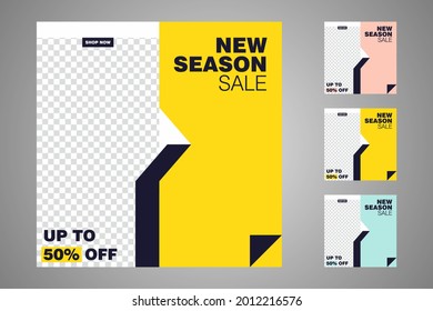 New set of editable minimal banner templates. Suitable for social media posts and web or internet ads. Vector illustration with photo college.