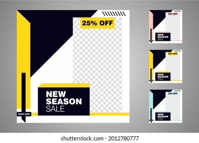 New set of editable minimal banner templates. Suitable for social media posts and web or internet ads. Vector illustration with photo college.