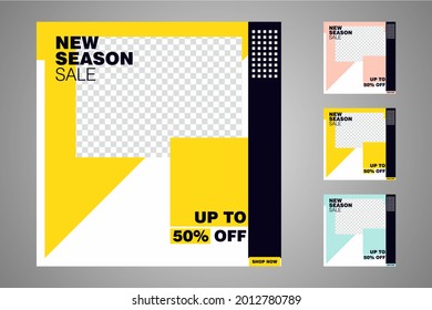 New set of editable minimal banner templates. Suitable for social media posts and web or internet ads. Vector illustration with photo college.