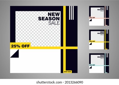 Nuevo conjunto de plantillas de banners mínimas editables. Adecuado para publicaciones en medios sociales y anuncios web o en internet. Ilustración vectorial con colegio fotográfico.