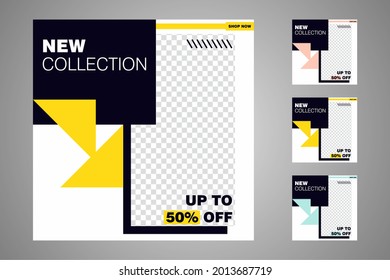 New set of editable minimal banner templates. Suitable for social media posts and web or internet ads. Vector illustration with photo college.