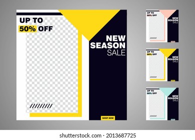 Nuevo conjunto de plantillas de banners mínimas editables. Adecuado para publicaciones en medios sociales y anuncios web o en internet. Ilustración vectorial con colegio fotográfico.
