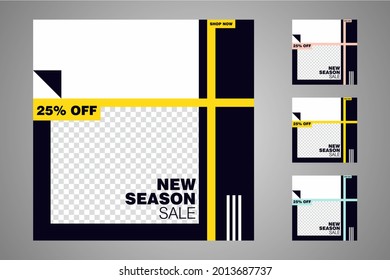 Nuevo conjunto de plantillas de banners mínimas editables. Adecuado para publicaciones en medios sociales y anuncios web o en internet. Ilustración vectorial con colegio fotográfico.