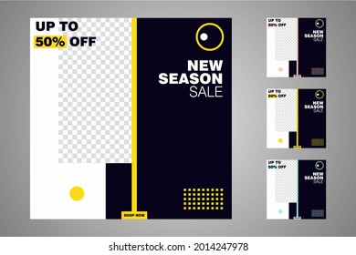 New set of editable minimal banner templates. Suitable for social media posts and web or internet ads. Vector illustration with photo college.