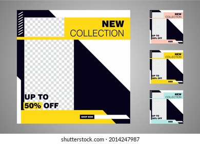 New set of editable minimal banner templates. Suitable for social media posts and web or internet ads. Vector illustration with photo college.
