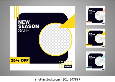 New set of editable minimal banner templates. Suitable for social media posts and web or internet ads. Vector illustration with photo college.