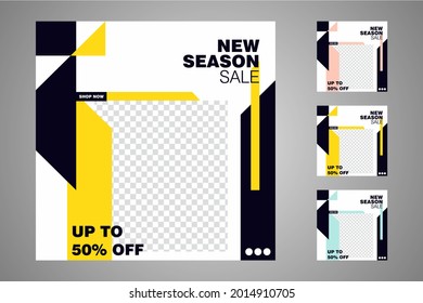 New set of editable minimal banner templates. Suitable for social media posts and web or internet ads. Vector illustration with photo college.