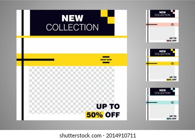 Nuevo conjunto de plantillas de banners mínimas editables. Adecuado para publicaciones en medios sociales y anuncios web o en internet. Ilustración vectorial con colegio fotográfico.