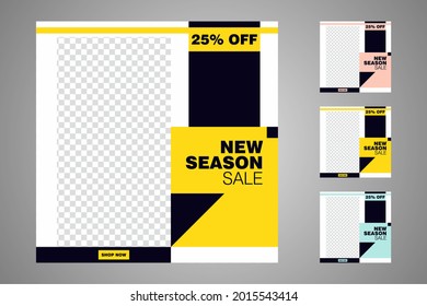 New set of editable minimal banner templates. Suitable for social media posts and web or internet ads. Vector illustration with photo college.