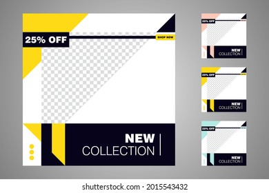 New set of editable minimal banner templates. Suitable for social media posts and web or internet ads. Vector illustration with photo college.