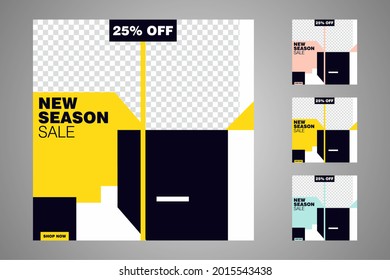 New set of editable minimal banner templates. Suitable for social media posts and web or internet ads. Vector illustration with photo college.