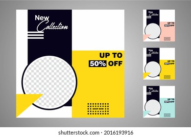 New set of editable minimal banner templates. Suitable for social media posts and web or internet ads. Vector illustration with photo college.