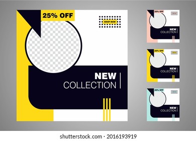 New set of editable minimal banner templates. Suitable for social media posts and web or internet ads. Vector illustration with photo college.