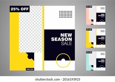 New set of editable minimal banner templates. Suitable for social media posts and web or internet ads. Vector illustration with photo college.