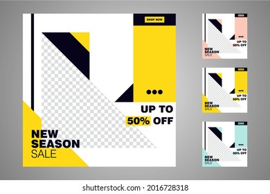 New set of editable minimal banner templates. Suitable for social media posts and web or internet ads. Vector illustration with photo college.