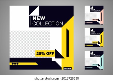 New set of editable minimal banner templates. Suitable for social media posts and web or internet ads. Vector illustration with photo college.