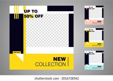 New set of editable minimal banner templates. Suitable for social media posts and web or internet ads. Vector illustration with photo college.