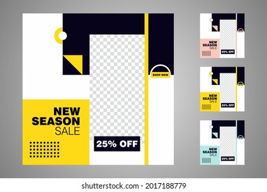 New set of editable minimal banner templates. Suitable for social media posts and web or internet ads. Vector illustration with photo college.