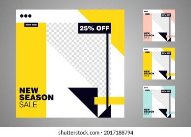 New set of editable minimal banner templates. Suitable for social media posts and web or internet ads. Vector illustration with photo college.