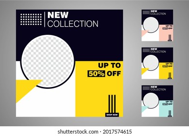 New set of editable minimal banner templates. Suitable for social media posts and web or internet ads. Vector illustration with photo college.