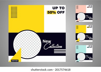 Nuevo conjunto de plantillas de banners mínimas editables. Adecuado para publicaciones en medios sociales y anuncios web o en internet. Ilustración vectorial con colegio fotográfico.