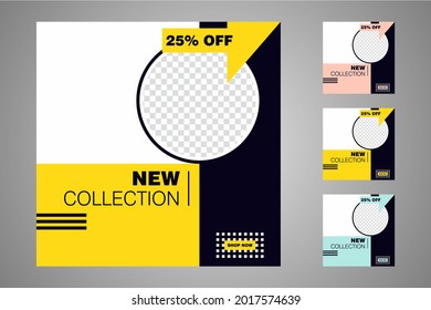 New set of editable minimal banner templates. Suitable for social media posts and web or internet ads. Vector illustration with photo college.