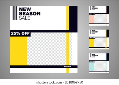 New set of editable minimal banner templates. Suitable for social media posts and web or internet ads. Vector illustration with photo college.