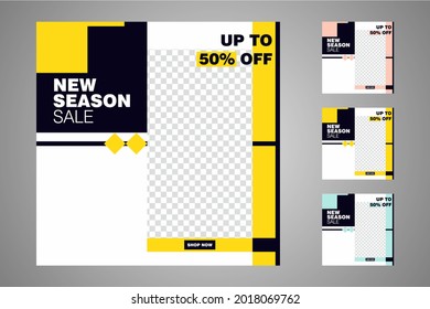 Nuevo conjunto de plantillas de banners mínimas editables. Adecuado para publicaciones en medios sociales y anuncios web o en internet. Ilustración vectorial con colegio fotográfico.