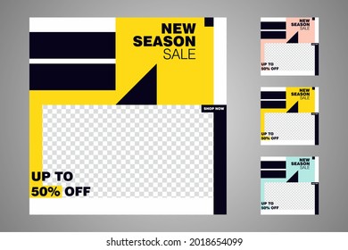 Nuevo conjunto de plantillas de banners mínimas editables. Adecuado para publicaciones en medios sociales y anuncios web o en internet. Ilustración vectorial con colegio fotográfico.